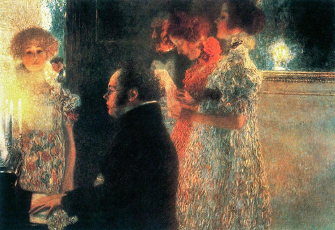 Schubert at the Piano II White Modern Wood Framed Art Print with Double Matting by Klimt, Gustav