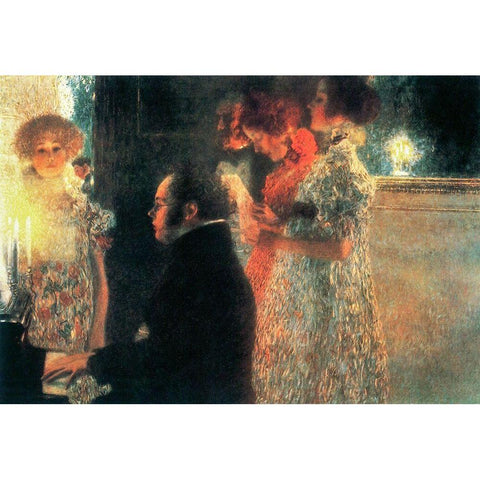 Schubert at the Piano II Gold Ornate Wood Framed Art Print with Double Matting by Klimt, Gustav