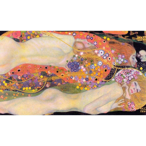 Water Serpents II Black Modern Wood Framed Art Print with Double Matting by Klimt, Gustav