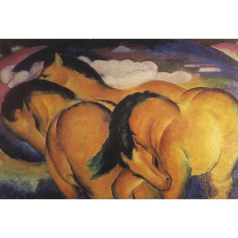 Little Yellow Horses Black Modern Wood Framed Art Print with Double Matting by Marc, Franz