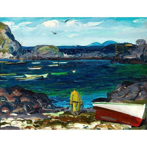 The Harbor-Monhegan Coast-Maine White Modern Wood Framed Art Print by Bellows, George