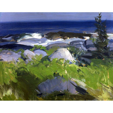 Vine Clad Shore-Monhegan Island White Modern Wood Framed Art Print by Bellows, George