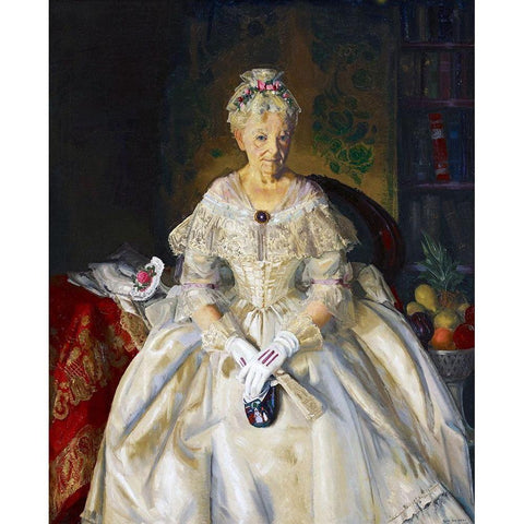 Mrs T in Cream Silk-No 2 White Modern Wood Framed Art Print by Bellows, George