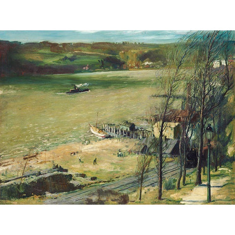 Up the Hudson White Modern Wood Framed Art Print by Bellows, George