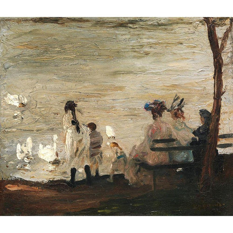 Swans in Central Park White Modern Wood Framed Art Print by Bellows, George