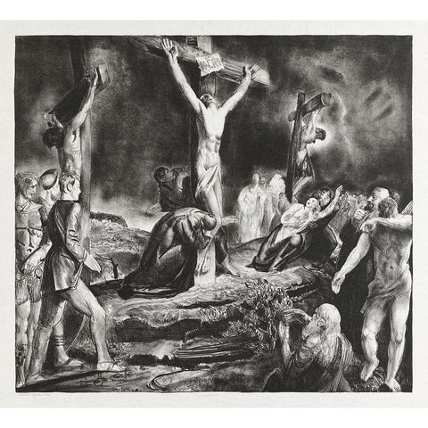 Crucifixion of Christ Black Modern Wood Framed Art Print with Double Matting by Bellows, George