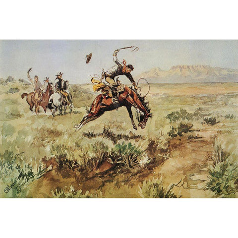 Bronco Busting White Modern Wood Framed Art Print by Russell, Charles Marion