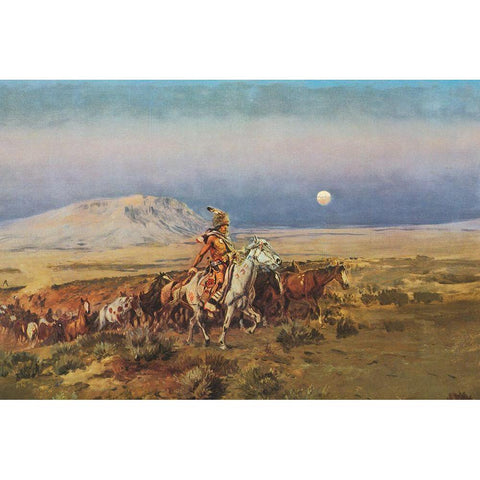 Horse Thieves White Modern Wood Framed Art Print by Russell, Charles Marion