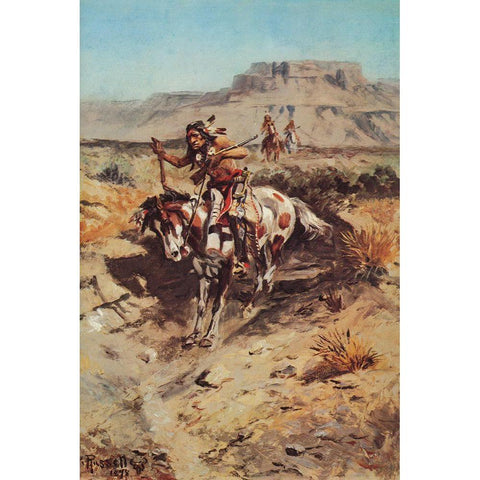 Indians on Horseback White Modern Wood Framed Art Print by Russell, Charles Marion