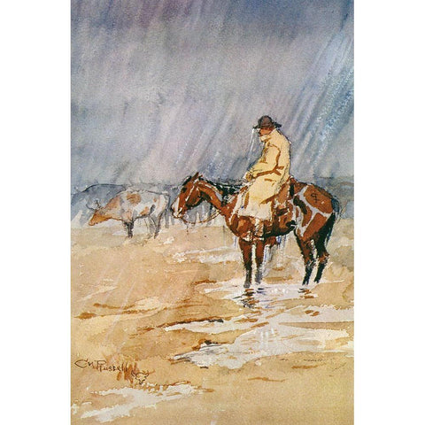 Just a Little Rain White Modern Wood Framed Art Print by Russell, Charles Marion