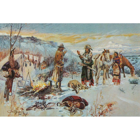 The Wolfers Camp White Modern Wood Framed Art Print by Russell, Charles Marion