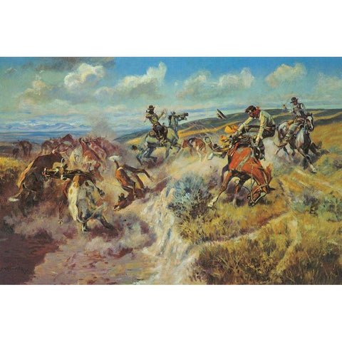 Tight Dally and a Loose Latigo Gold Ornate Wood Framed Art Print with Double Matting by Russell, Charles Marion