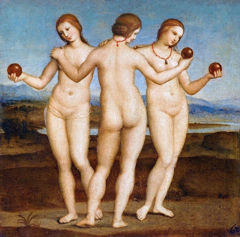 Three Graces White Modern Wood Framed Art Print with Double Matting by Raphael