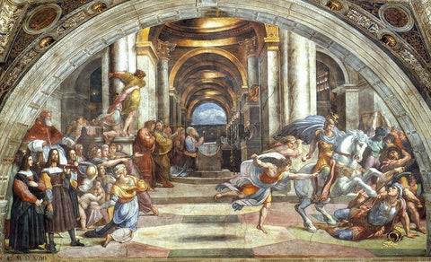 The Expulsion of Heliodorus from the Temple Black Ornate Wood Framed Art Print with Double Matting by Raphael