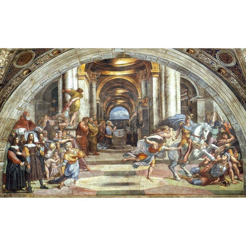 The Expulsion of Heliodorus from the Temple White Modern Wood Framed Art Print by Raphael