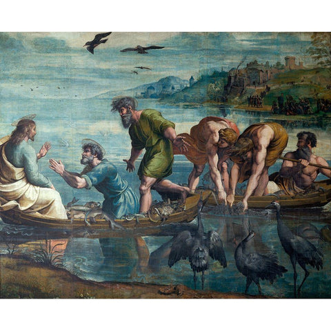 The Miraculous Draft of Fishes White Modern Wood Framed Art Print by Raphael