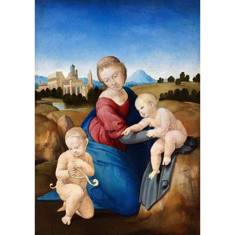 Madonna and Child with the Infant Saint John White Modern Wood Framed Art Print by Raphael