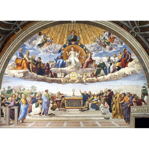 Disputation of the Holy Sacrament Gold Ornate Wood Framed Art Print with Double Matting by Raphael