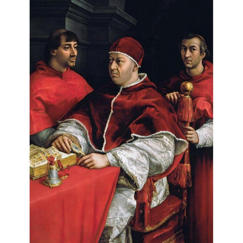 Portrait of Pope Leo X and his cousins Black Modern Wood Framed Art Print with Double Matting by Raphael