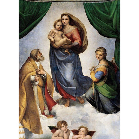 The Sistine Madonna Black Modern Wood Framed Art Print with Double Matting by Raphael