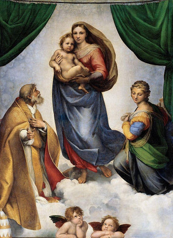 The Sistine Madonna White Modern Wood Framed Art Print with Double Matting by Raphael