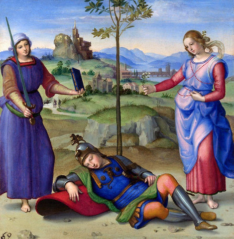 An Allegory-Vision of a Knight White Modern Wood Framed Art Print with Double Matting by Raphael