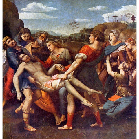 The Deposition White Modern Wood Framed Art Print by Raphael