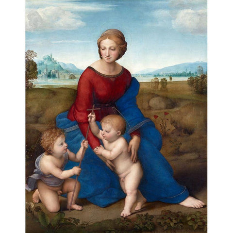 Madonna of the Goldfinch Black Modern Wood Framed Art Print with Double Matting by Raphael