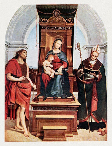 Ansidei Madonna Black Ornate Wood Framed Art Print with Double Matting by Raphael