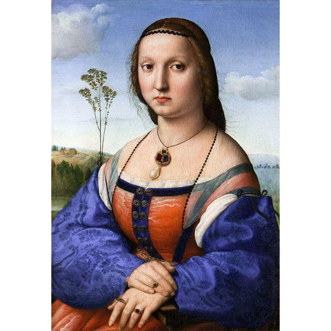 Portrait of Maddalena Strozzi Doni Black Modern Wood Framed Art Print with Double Matting by Raphael