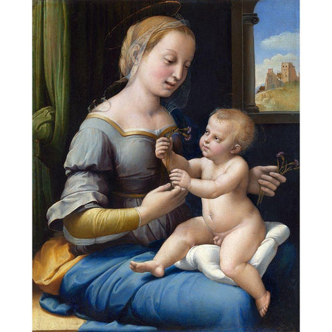 The Madonna of the Pinks Black Modern Wood Framed Art Print with Double Matting by Raphael