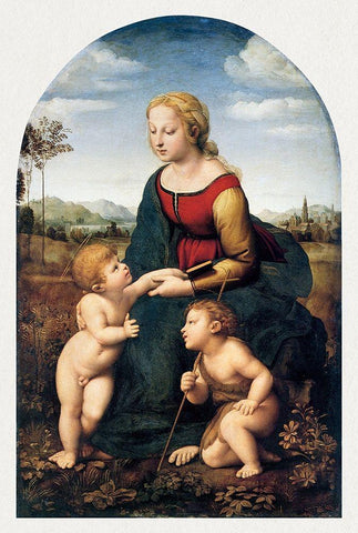 The Virgin and Child with Saint John the Baptist White Modern Wood Framed Art Print with Double Matting by Raphael