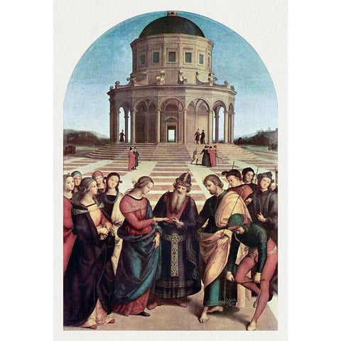 The Marriage of the Virgin Gold Ornate Wood Framed Art Print with Double Matting by Raphael