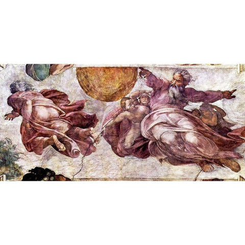Fresco in the Sistine Chapel Gold Ornate Wood Framed Art Print with Double Matting by Michelangelo