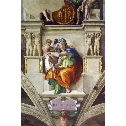 Delphic Sibyl Gold Ornate Wood Framed Art Print with Double Matting by Michelangelo