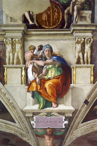 Delphic Sibyl Black Ornate Wood Framed Art Print with Double Matting by Michelangelo