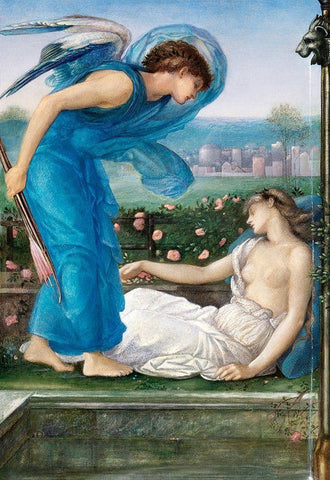 Cupid and Psyche White Modern Wood Framed Art Print with Double Matting by Burneâ€“Jones, Edward