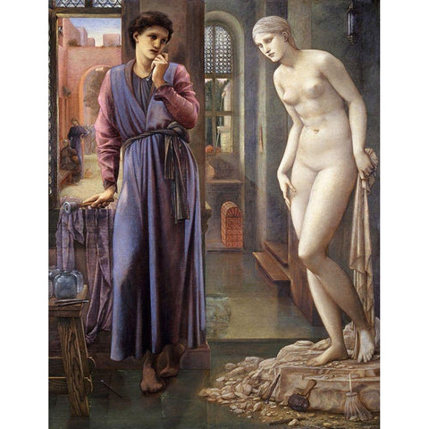 Pygmalion and the Image-The Hand Refrains White Modern Wood Framed Art Print by Burneâ€“Jones, Edward