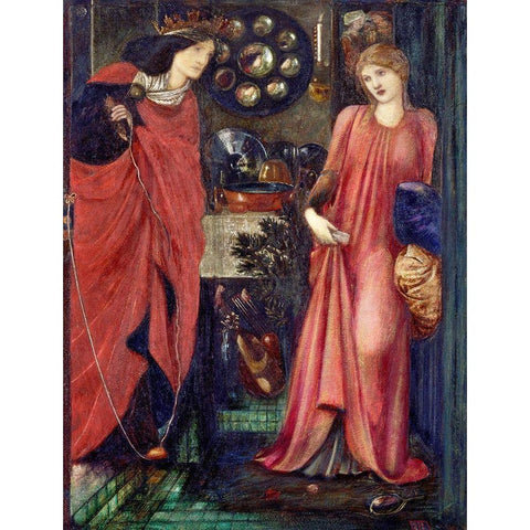 Fair Rosamund and Queen Eleanor Gold Ornate Wood Framed Art Print with Double Matting by Burneâ€“Jones, Edward