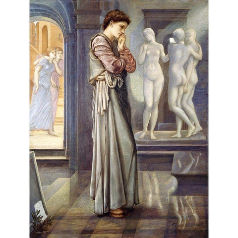 Pygmalion and the Image-The Heart Desires White Modern Wood Framed Art Print by Burneâ€“Jones, Edward