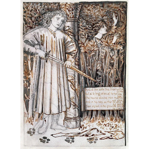 Pyramus and Thisbe-Pyramus Draws His Sword to Slay Himself Black Modern Wood Framed Art Print with Double Matting by Burneâ€“Jones, Edward