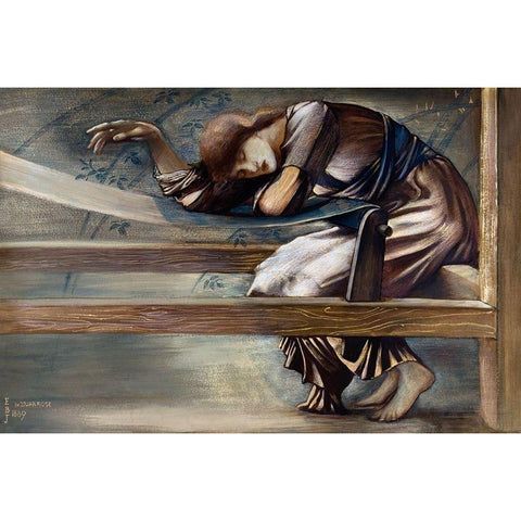 The Briar Rose Series-Study for The Garden Court Gold Ornate Wood Framed Art Print with Double Matting by Burneâ€“Jones, Edward