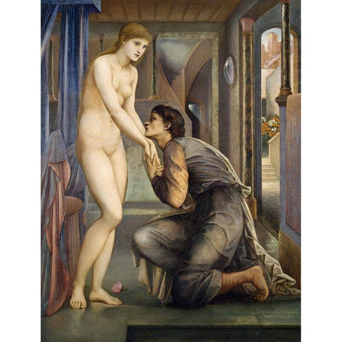 Pygmalion and the Image-The Soul Attains Gold Ornate Wood Framed Art Print with Double Matting by Burneâ€“Jones, Edward