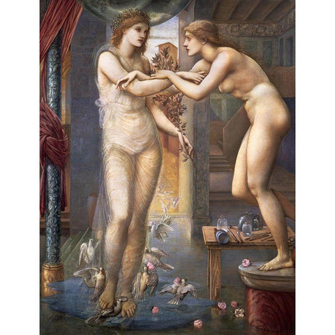 Pygmalion and the Image-The Godhead Fires Gold Ornate Wood Framed Art Print with Double Matting by Burneâ€“Jones, Edward