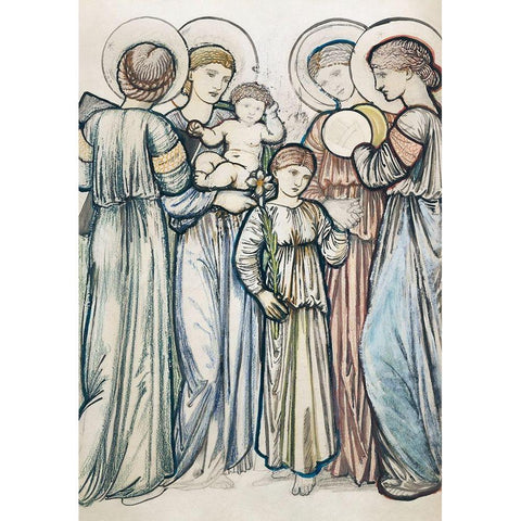 Angels and Children Gold Ornate Wood Framed Art Print with Double Matting by Burneâ€“Jones, Edward