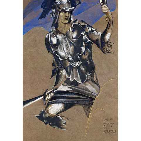 The Perseus Series-Study of Perseus in Armour for The Finding of Medusa White Modern Wood Framed Art Print by Burneâ€“Jones, Edward