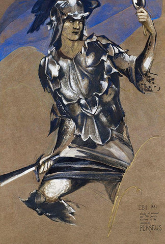 The Perseus Series-Study of Perseus in Armour for The Finding of Medusa White Modern Wood Framed Art Print with Double Matting by Burneâ€“Jones, Edward