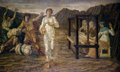 Psyche set by Venus the Task White Modern Wood Framed Art Print with Double Matting by Burneâ€“Jones, Edward