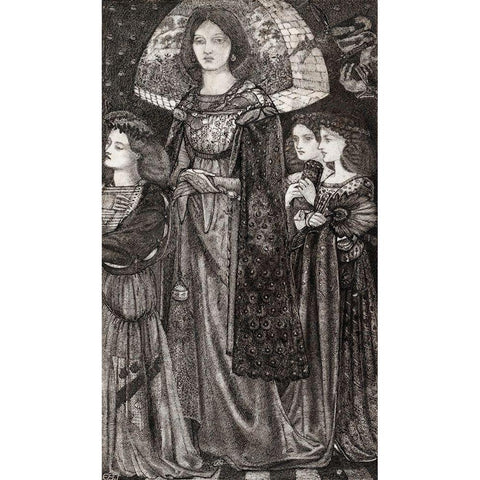 Alice-la Belle Pelerine Gold Ornate Wood Framed Art Print with Double Matting by Burneâ€“Jones, Edward