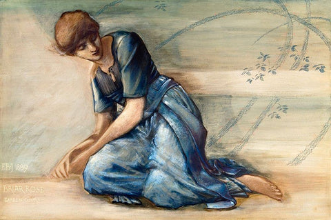 The Briar Rose Series-Study for The Garden Court White Modern Wood Framed Art Print with Double Matting by Burneâ€“Jones, Edward